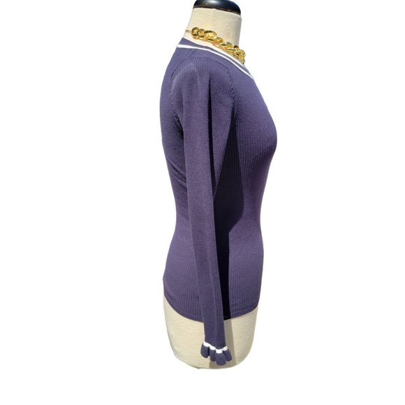 Ann Taylor Women Blue Long Poet Sleeve Knit Top Chic Around Neck Size X Small - Picture 3 of 10